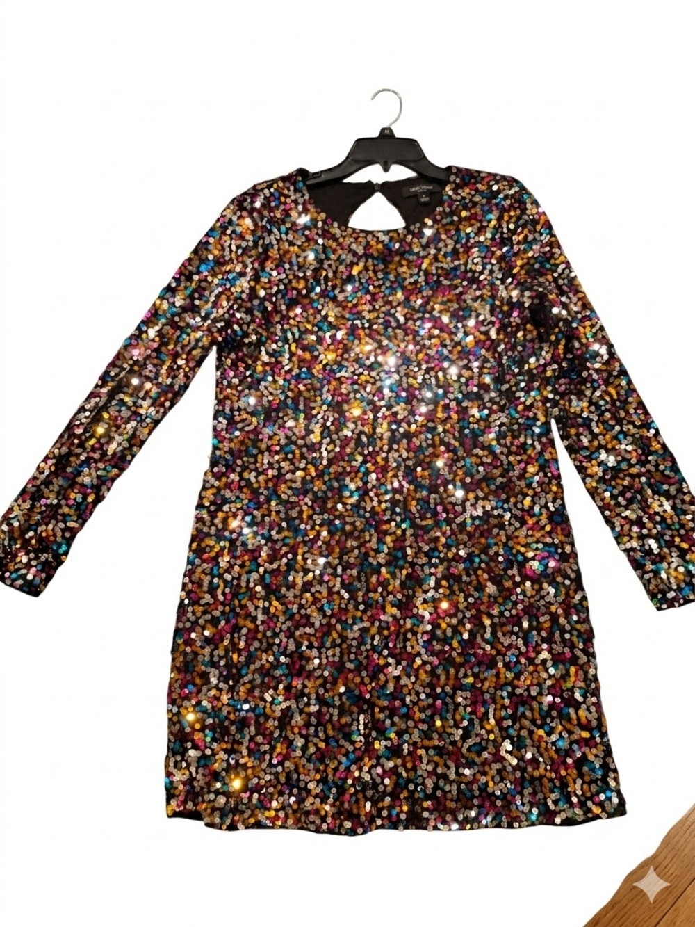 SHEIN Black Multicolor Sequin Long Sleeve Party Dress